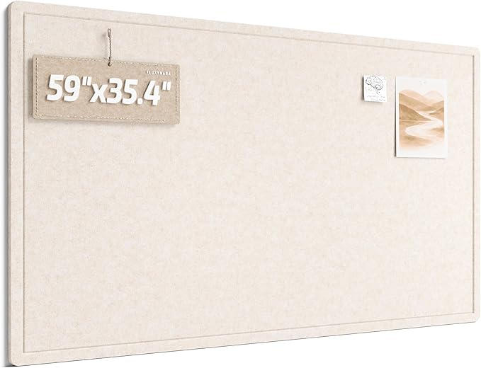 Fluxynara Large Bulletin Board, 59" x 35.4" Cork Board Alternative with 24 Safe Removable Adhesive Tabs, Foldable Felt Pin Board for Home Office, Classroom, Bedroom,Entryway for Walls—Oatmeal