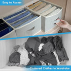 3 Pcs Large Size Wardrobe Clothes Organizers 6 Grids for Pants, Jeans, Sweater, T-shirt, Thin Coat, Dress Stackable Closet Drawer Organizer Storage Bin Container with Sturdy Handles, Grey