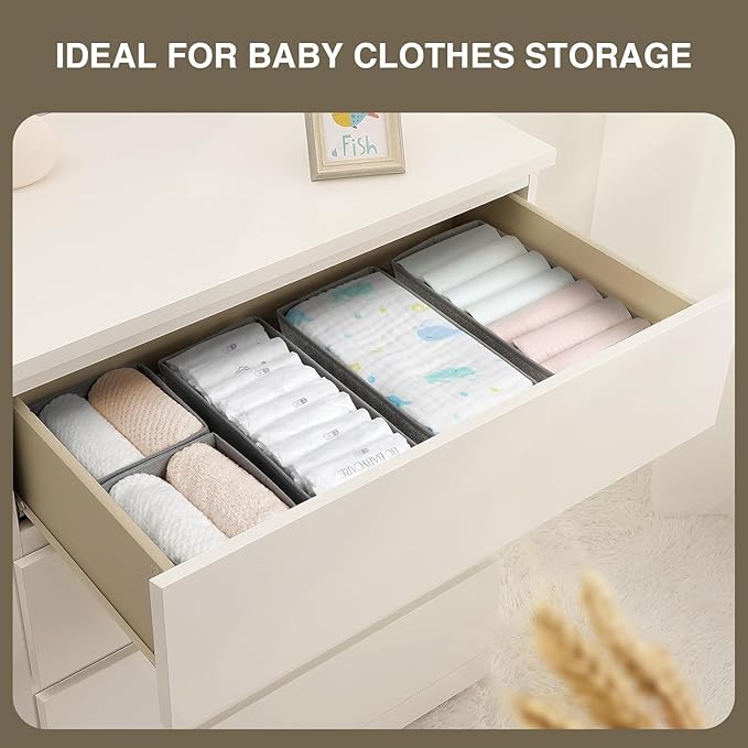 DIMJ Drawer Organizers for Clothing, Set of 12 Dresser Drawer Organizers, Fabric Closet Organizers and Storage, Drawer Dividers for Baby Clothes, Socks, Belt, Tie (Blended)