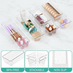 WOWBOX 12 Pack Clear Drawer Organizer Set, Acrylic Drawer Storage Trays, Storage Bins for Makeup, Cosmetics, Jewelries, Utensils, Gadgets, Office