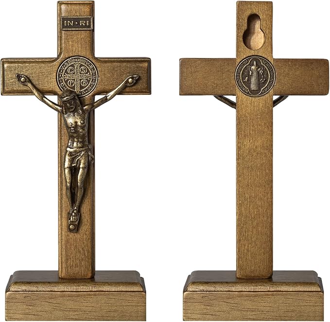 KUXBET Wood Standing Cross 5inch Small Crucifix - Jesus Christ Wall Cross Crucifix for Table or Wall Decor Home Decoration (5.5" L x 2.4" W)
