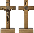 KUXBET Wood Standing Cross 5inch Small Crucifix - Jesus Christ Wall Cross Crucifix for Table or Wall Decor Home Decoration (5.5" L x 2.4" W)