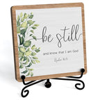 Inspirational Christian Desk Decor, Be Still And Know That I Am God Rutsic Sign, Desk Decorations For Office Home Living Room Bathroom, Eucalyptus Shelf Decor, Wooden Plaque With Stand (03)