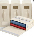 IBRAKIM Bedsheet Organizer Set of 4, Linen Storage Organizer for Closet and Under Bed, Foldable Bedding Organizer for Sheets, Blankets, Comforters, Closet Storage Bins, Beige