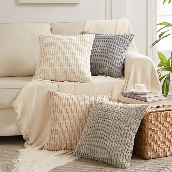 Fancy Homi 4 Packs Decorative Throw Pillow Covers for Living Room Couch Bed, Modern Farmhouse Boho Home Décor Accent Cushion Case, 16" x 16", Neutral