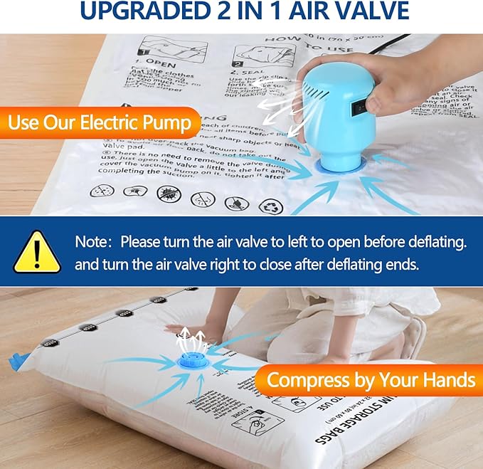 ZPP Vacuum Storage Bags with Electric Pump, 30 Pack (6 Jumbo, 6 Large, 6 Medium, 6 Small, 6 Roll Up Bags) Vacuum Seal Bags for Clothes, Mattress, Blanket, Comforters, Travel, Moving