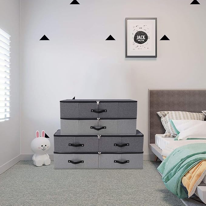 Omygarden Under Bed Storage Bins with Lids, Closet Organizers, Foldable Under-bed Storage Baskets for Sheets, Clothes, Quilts, Sweaters, Wrapping Paper, 35x16.5x7inch, Black Gray, 2PCS