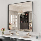 LOAAO 40X38 Inch Black Metal Framed Bathroom Mirror for Wall, Matte Black Bathroom Vanity Mirror Farmhouse, Anti-Rust, Tempered Glass, Hangs Horizontally or Vertically