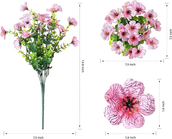 Artificial Flowers for Outdoors Daisy 12 Bundles for Home Decoration, Faux Flower Fake Plants Outside Decoration with Eucalyptus UV Resistant for Planter Porch Patio Yard Garden Pink