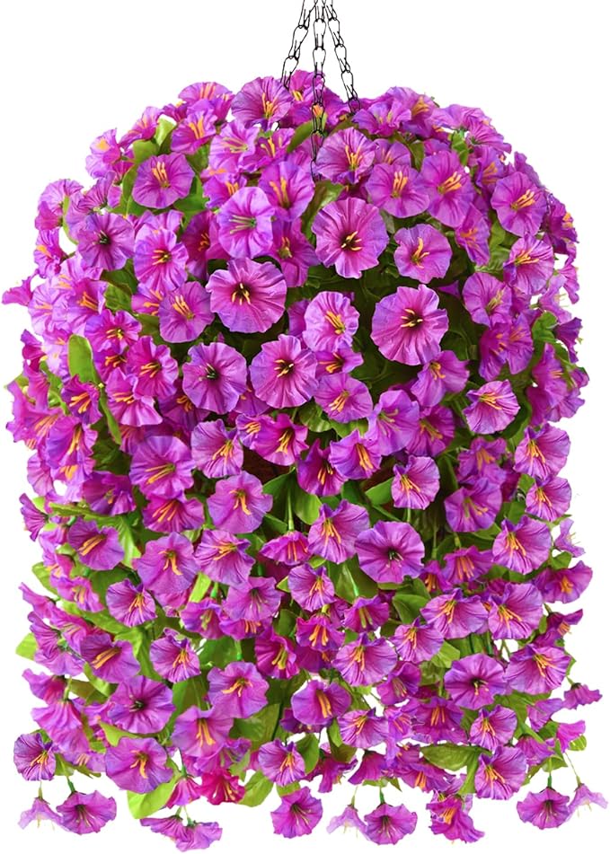 Artificial Faux Hanging Flowers Plants Baskets for Outdoor Spring Summer Decorations,Resistant Fake Morning Glory Silk Plants for Outside UV Resistant Patio Yard Home Porch Decor(Gradient)