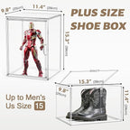 Tall Boot Storage Box 5 Pack, XX-Large Acrylic Shoe Box Sneaker Display Case 11.4'' x 9.8'' x 15.3'' Protection Organizer for Collectibles Clear Plastic Stackable Handbag Organizer with Magnetic Lids