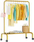 Rolling Clothing Racks for Hanging Clothes, Garment Rack for Clothes to Hang, Metal Portable Wardrobe Rack for Coats, Jackets, Shirts, Dress,Warm Gold