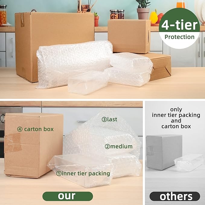 LotFancy Clear Plastic Drawer Organizer, 12’’ x 6” x 2’’, Set of 3 Drawer Storage Containers Bins for Dresser Cosmetics Makeup, Stackable