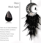 Moon Dream Catchers with Chakra Gemstone Agate Stone, Crystal Tree Life Dream Catchers Wall Hangings Room Decor (Black)