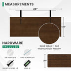 Marsmiles Solid Wood Floating Shelves for Wall, 24”W x 9”D x 1.56”H Large Wall Shelves for Living Room Bedroom Bathroom Kitchen Drcor Storage with Invisible Heavy-Duty Metal Bracket, Walnut, Set of 2