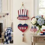 Valery Madelyn 4th of July Wreath, Patriotic Wreath for Front Door, Red White and Blue Top Hat and Heart Wall Signs for Memorial Day Independence Day USA 250th Anniversary, 28 inch