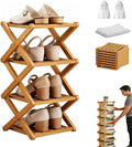 The 4-Tier No-Assembly Bamboo Rack, Bamboo Shoe Rack, Foldable Shoe Rack, Space Saving Collapsible Shelves for Entryway, Closet, Bathroom, Bamboo Shoe Rack, Foldable Shoe Rack (Wood, 4Tier)
