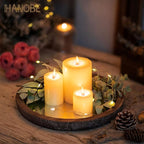 Hanobe Round Wood Decorative Tray: Rustic Wooden Tray for Coffee Table Farmhouse Centerpiece Mirror Candle Holder Vintage Mirrored Bar Plate Ottoman Topper for Home Decor Bathroom Kitchen
