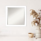Amanti Art White Wall Mirror 23x23 Basic White Narrow Square Bathroom Mirror for Wall Decor Living Room, Medium Casual Wood Frame, Hangs Horizonally and Vertically, Bathroom Decor, Beveled Edge