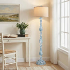 PARTPHONER Vintage Floor Lamp for Living Room, Rustic Farmhouse Standing Lamp with Rotary Switch and Linen Shade, Retro Resin Floor Lamp for Bedroom, Corner, Dining Room, House Decor, Wash Blue