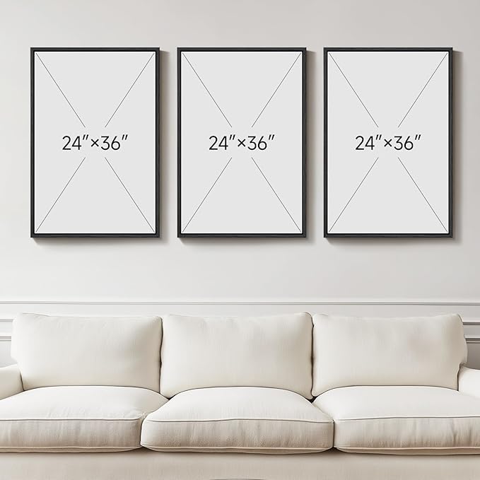 Large Framed Black and White Abstract Wall Art for Living Room, 3 Piece Big Modern Canvas Prints Paintings Artwork for Walls, Minimalist Abstract Art Pictures for Hallway, Office Wall Decor 24x36 In