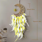 Moon Dream Catchers with Chakra Gemstone Agate Stone, Wealth Luck Crystal Tree Life Dream Catchers Wall Hangings Room Decor(Yellow)