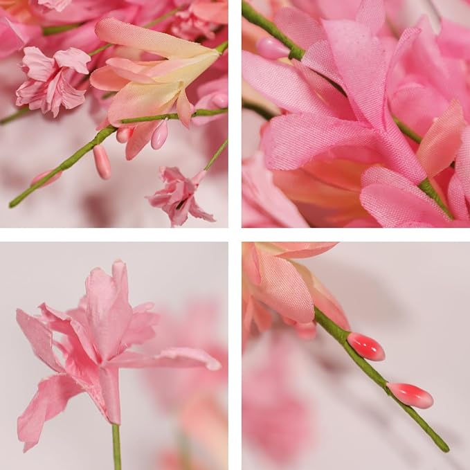 24 Inch Artificial Pink Forsythia Flower Wreath, Silk & Paper Floral Wreaths for Front Door, Romantic Valentine's Day & Spring Summer Decor, All Season Farmhouse Wedding Indoor Outdoor Decor