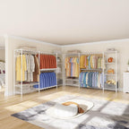 Coat Rack Clothes Wardrobe：Closet Organizer and Storage Clothing Garment Rack with Shelves Heavy Duty for Hanging Clothes Portable Adjustable White 15.8" Dx(70-88.5)" Wx76.5 H