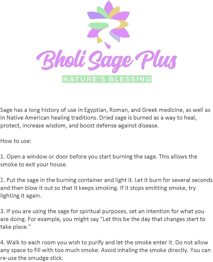 Bholi Sage Plus White Sage Sticks Pack of 3, Sage Smudge Kit 4'' Long Dried Sage Sticks for Meditation, Smudging and Cleansing, Getting Rid of Negative Energy