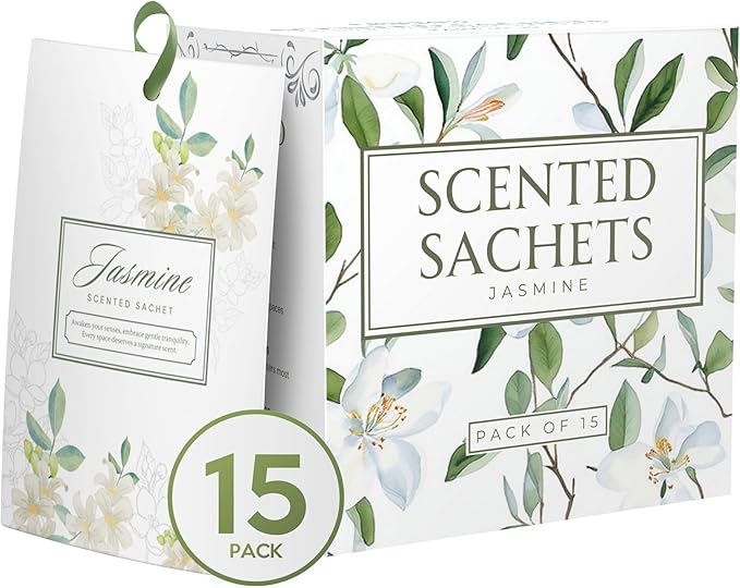 15 Pack Jasmine Sachets for Drawers and Closets, Scented Sachets for Drawers, Closet Freshener Sachet for Drawers to Refresh Any Space, Jasmine Sachet Bags, Scented Drawer Fresheners