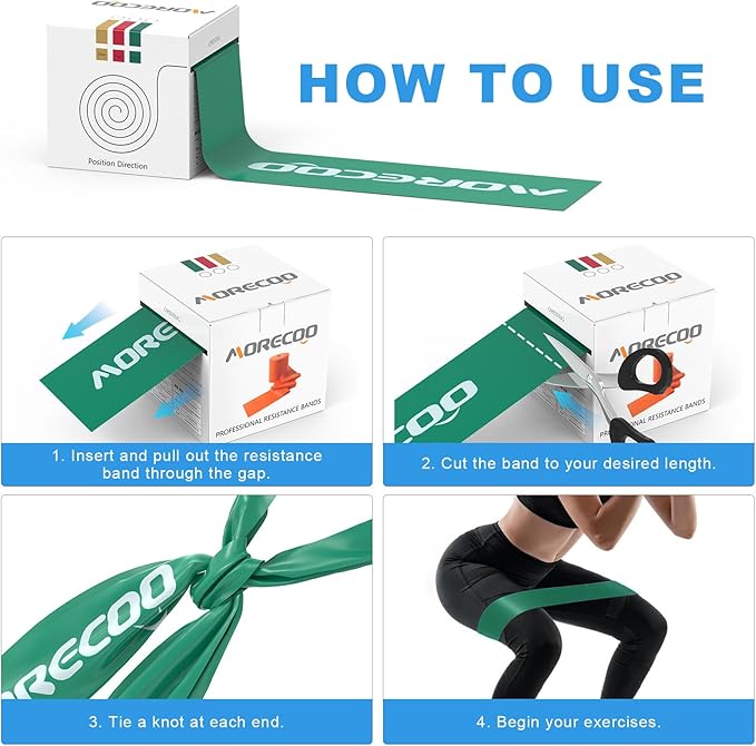 MORECOO Resistance Bands 25 Yard Roll, Level 1, 2, 3 Professional Latex Physical Therapy Band, Exercise Bands for Working Out, Pilates, Upper & Lower Body Exercises & Rehab
