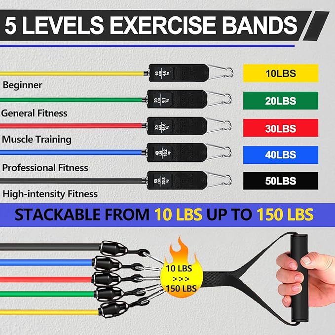 Resistance Bands,Exercise Bands,Resistance Bands for Working Out with Handles for Men and Women,Workout Bands with Door Anchor and Ankle,Strength Training Home Gym Equipment