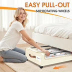 Under Bed Storage with Wheels 1Pack Underbed Storage with Clear Window&Label Under Bed Drawers Large Capacity Rolling Under Bed Storage for Clothes,Shoes, Blankets (Beige)