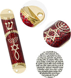 Mezuzah with Scroll for Door, Metal Mezuzah Case with Messianic Seal for Hebrew Home Blessing, Jewish Gifts, Jewish House Warming Decor, Christmas, Easter (Red)