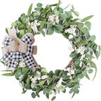 Artificial Eucalyptus Wreath for Front Door|20" Green Leaf Wreath for Window Home Porch Farmhouse Patio and Garden Indoor Outdoor Decor with Bow for Spring Summer Fall Winter