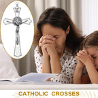 Leinuosen 4 Pcs Crucifix Wall Cross 8 Inch Saint Benedict Enamel Crucifix Metal Sacred Catholic Cross Saint Benedict Metal Wall Art for Spiritual Faith Gift Blessing Baptism Rosary Holy Decor