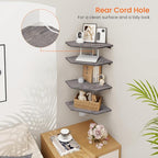 Homode Corner Shelf Wall Mount, Set of 4 Corner Floating Shelves with Cord Hole, Wall Shelf Organizer, Wood Hanging Storage Shelving for Bathroom Bedroom Kitchen, Rustic Grey