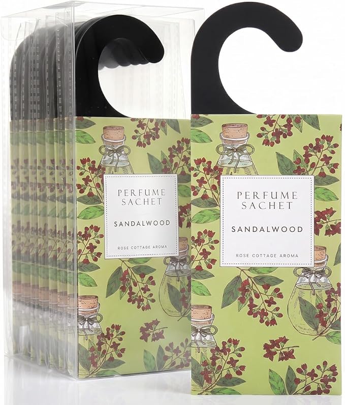 ROSE COTTAGE Large 12 Packs Sandalwood Hanging Closet Deodorizer Air Freshener Long Lasting Scented Sachets Smell Goods for House