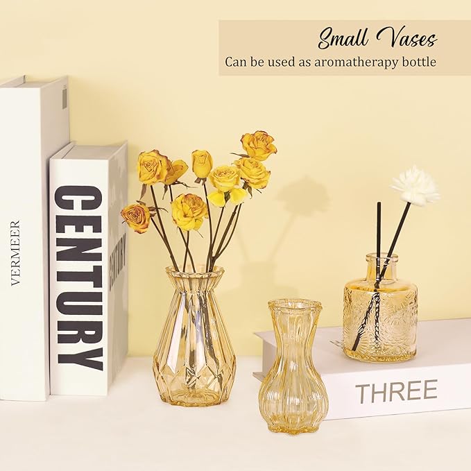 36Pcs Bud Vases Set Small Vintage Glass Bottles Bud Vases in Bulk Multiple Shape Cute Glass Vases for Rustic Wedding Centerpieces Table Decorations and Home Decor (Champagne)