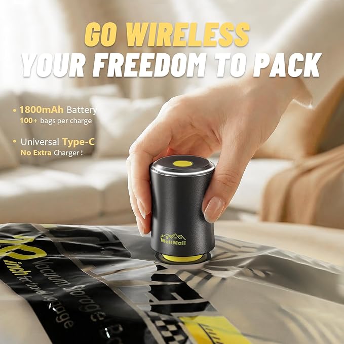 Cordless Vacuum Bags for travel - 12 Pack Rechargeable Wireless Vacuum Seal Bags for Clothing Travel, Space Saver vacuum storage bags with pump for Clothes, Blankets & Luggage Organization