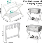 VASMIA Luggage Rack, Folding Suitcase Stand with Storage Shelf Set of 2, Bamboo Luggage Stand for Guest Room,Bedroon and Hotel,Holds up to 131 lb,Fit Most Luggage Size,White