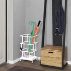 Umbrella Holder for Entryway, Metal Umbrella Stand with Water Tray and Cane Holder, Adjustable Feet, 10.4 x 8.4 x 18.7 in, Suitable for Home, Office, and Shopping Mall (White)