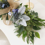 Artificial Eucalyptus Swag with Daisy Flower 25.6in Greenery Swag with Bow and Flocking Leaves Berries Farmhouse Decorative Swag for Home Wedding Wall Door Decor