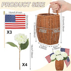 Riceshoot 4th of July Decoration Patriotic Door Hanger Basket Wreath for Front Door Woven Basket 250th Anniversary Hanging Sign with Artificial Hydrangea American Flag for Independence Day Table Decor