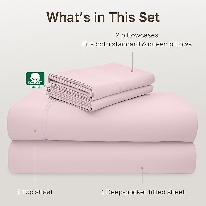 California Design Den - Luxury Full Size Sheet Set - 100% Cotton, 600 Thread Count Deep Pocket Full Size Bed Sheets, Cooling Hotel-Quality Sheets with Sateen Weave - Blush Pink