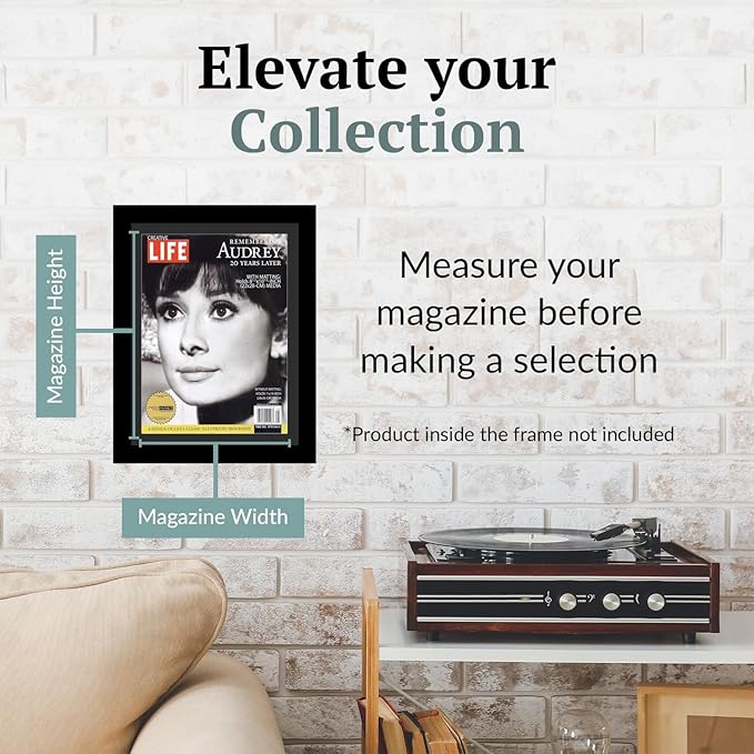 Creative Picture Frames 8.5 x 10.87 Magazine Frame with Full-Strength Glass, Holds Up To A 1/4" Thick Media with Installed Hangers for Easy Mounting, 11x14 Manhattan Black Frame with Black Mat