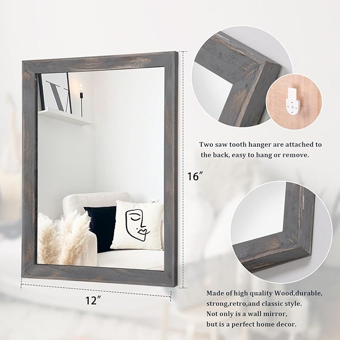 AAZZKANG Wooden Mirror Rectangle Rustic Mirrors for Wall Decorative for Bedroom Bathroom Living Room Entryway Hanging Home Decor
