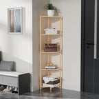 Wisuce Corner Shelf, 100% Real Bamboo Shower Corner Shelves Free Standing Shelf Storage Organizer for Bathroom Living Room Kitchen (Natural, 5 Tier)