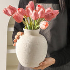 Ceramic Flower Vase Home Decor - Farmhouse Table Vases Rustic Vintage Living Room Kitchen Bedroom Decorations for House Book Shelf Office Coffee Desk Dining Fireplace (7.4" Rustic)