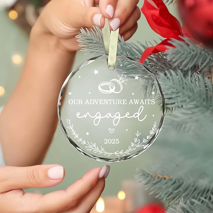 BSQUIELE Engagement Gifts For Couple 2025 - Gifts for Newly Engaged Couple - Wedding Ornament Gift For Bride to be, Groom, Mr, Mrs, Him, Her - Engagement Glass Ornament 2025